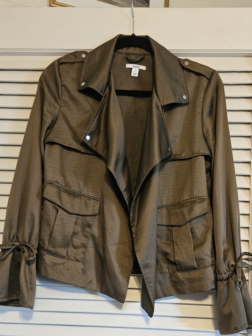 Bar III Cropped Utility Jacket in Olive Taupe